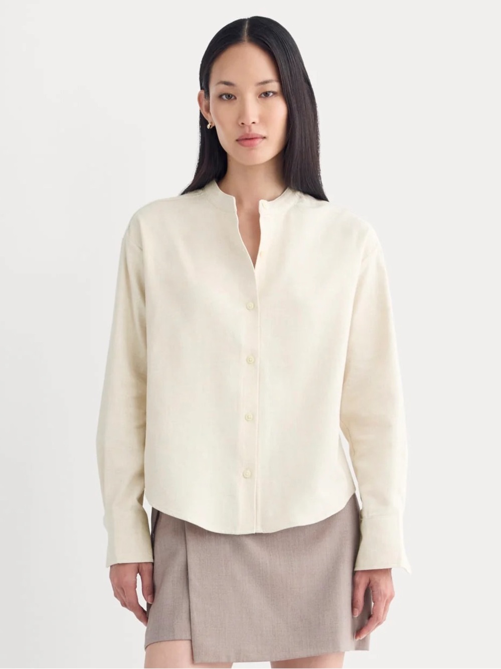Everlane 100% Organic Cotton Flannel Shirt Button Up Heathered Oat XS - Picture 2 of 12